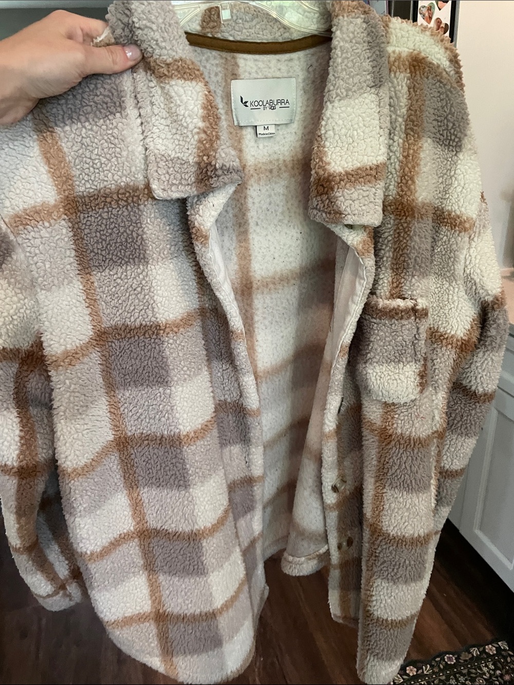 Koolaburra by UGG Cream, Tan & Light Gray Plush Teddy Shacket